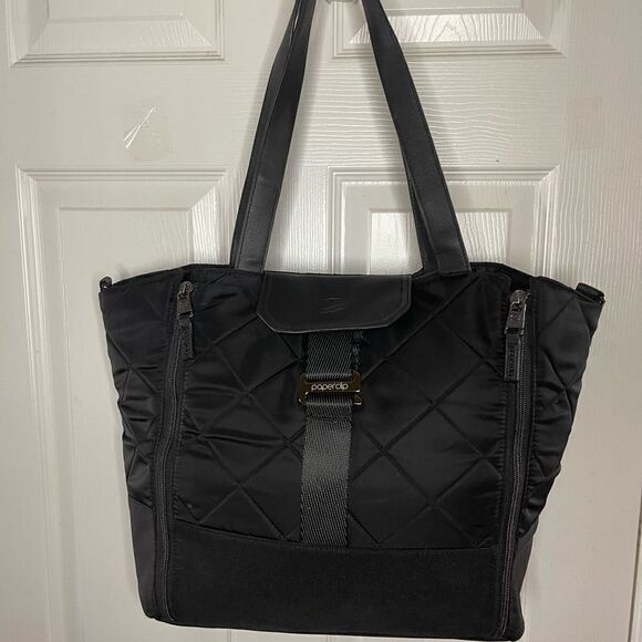 Paper Clip Black Nylon Quilted Large Diaper Bag silver tone hardwares. - Picture 1 of 15
